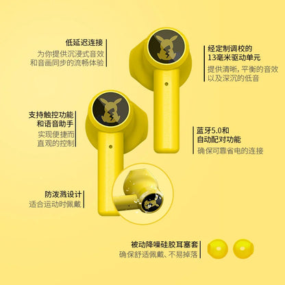 Pokemon Pikachu Earphones Wireless Bluetooth 5.0 Razer Sport Noise Reduction Headphones Touch Control Microphone Universal Gifts