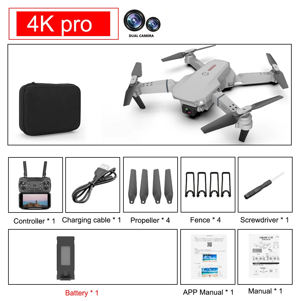 New Quadcopter E88 Pro WIFI FPV Drone with Wide Angle HD 4K Camera Height Hold RC Foldable Quadcopter Drone